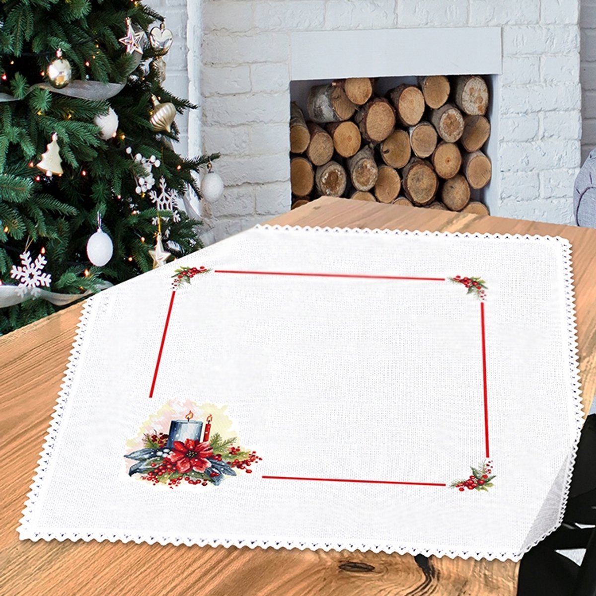 Kersttafelkleed Borduurpakket - Kruissteek - 90x90cm