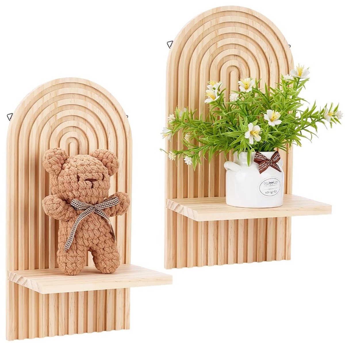 Dailygoods- Boogwandlampen Boho - Wanddecoratie Hout Natuurlijk - Regenboog Kaarsenhouder 