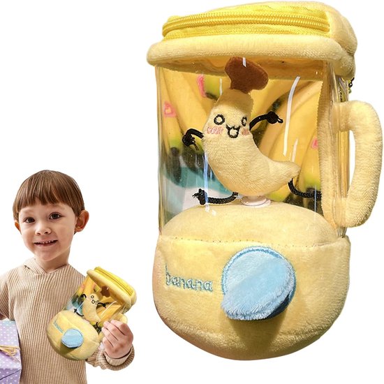 Pluche Blender - Knuffel Speelgoed - Kinderen Spelen - Interactieve Trekkoord - 11 x 10 x 17 cm - Banaan — afbeelding 5