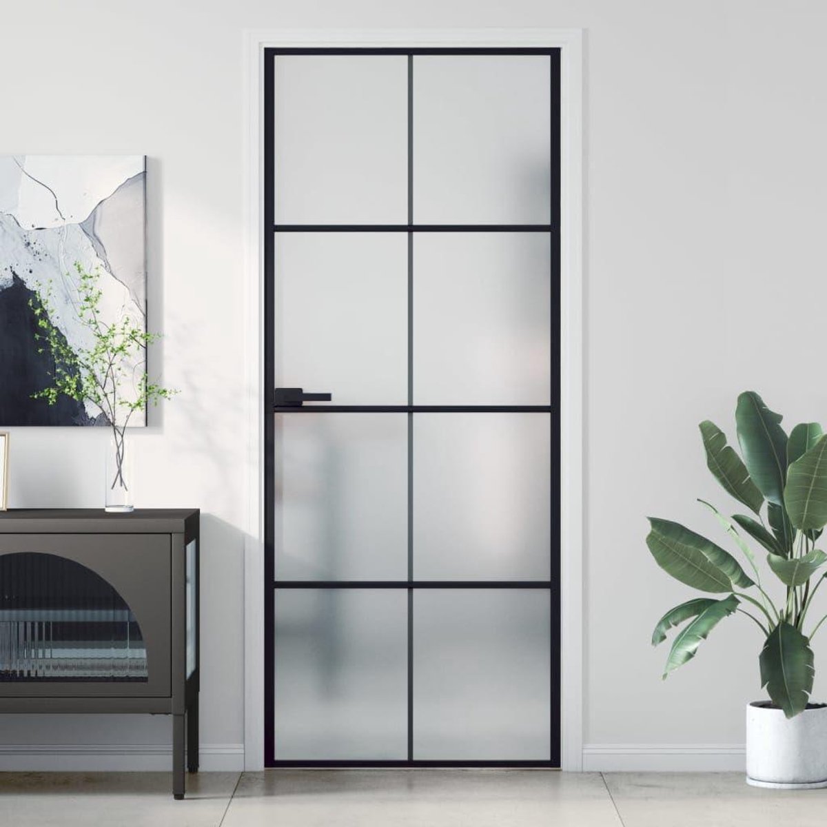 Binnendeur Glas - Moderne deur - Kamer scheiden - Mat glas privacy - 83x201.5 cm - Zwart