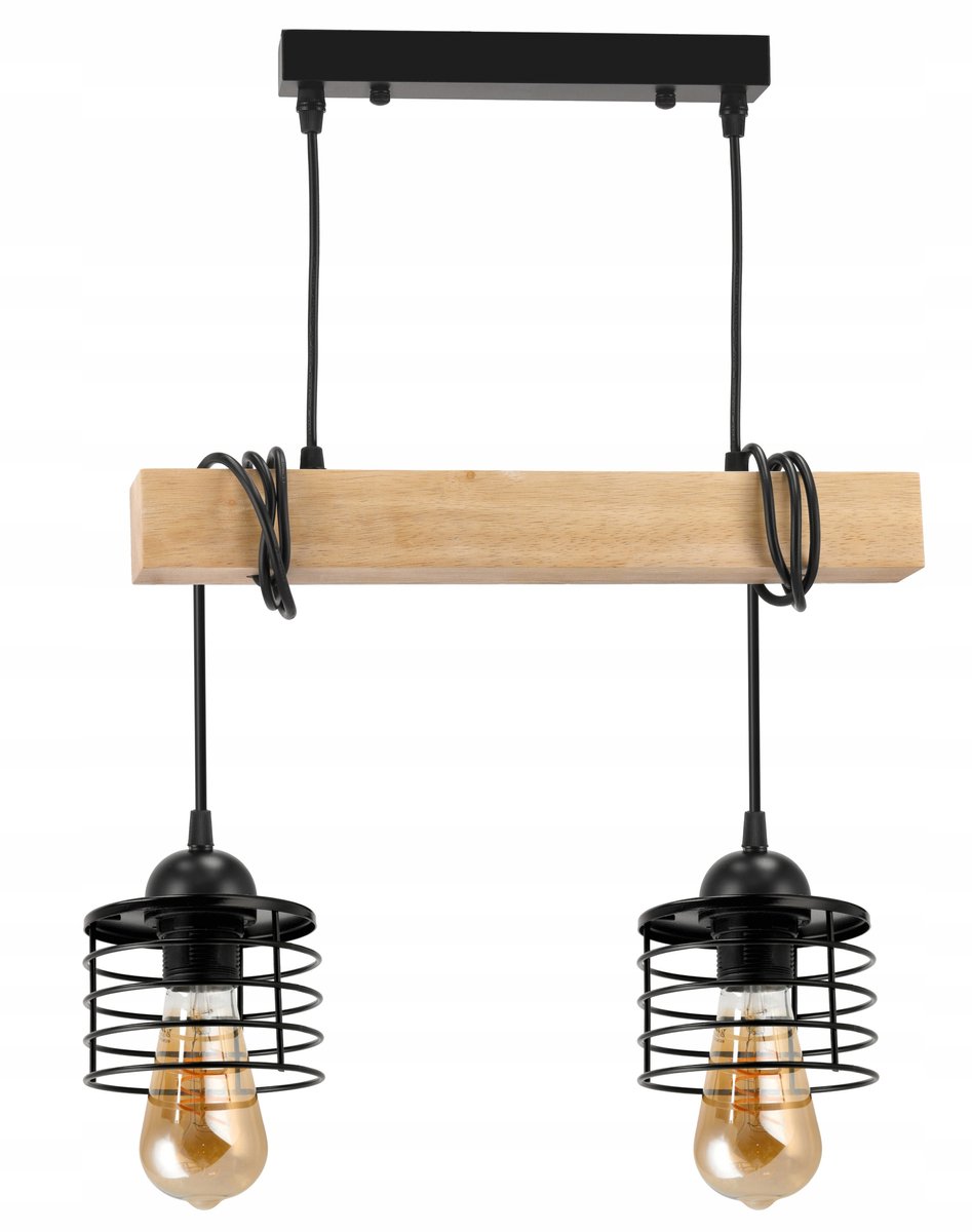 Hanglamp LED Hout Zwart E27 Loft Stijl 2x