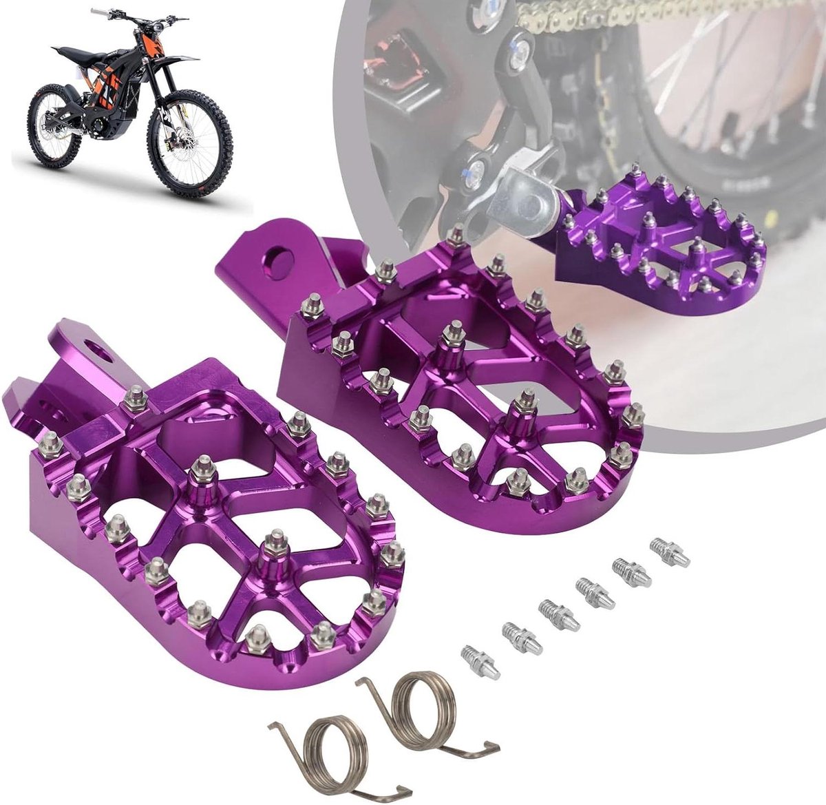 Motorfiets Voetsteunen - Off-road Pedalen - Verbeterde Grip - Verbreed Ontwerp - 16 x 15 x 8 cm - Paars