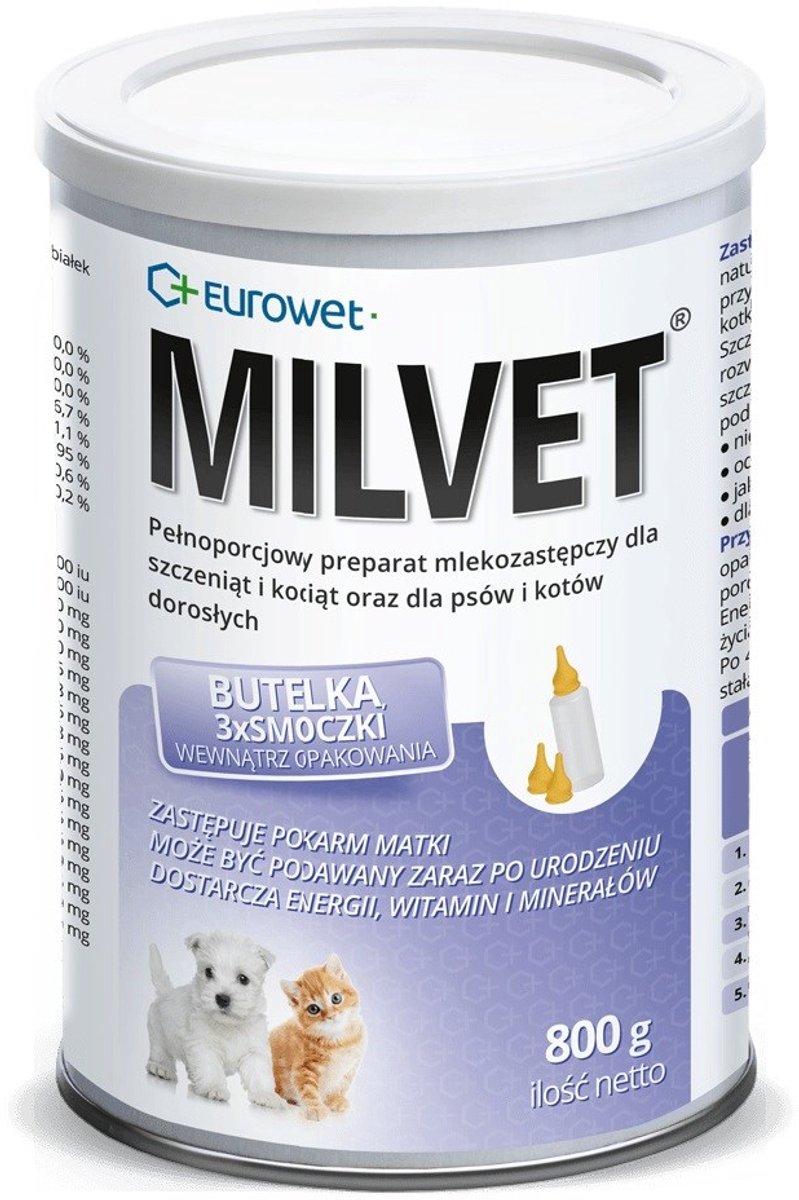 Eurowet Eurowet Milvet - Melkvervanger - 800g - Voor Honden en Katten - Hoogwaardige Voeding