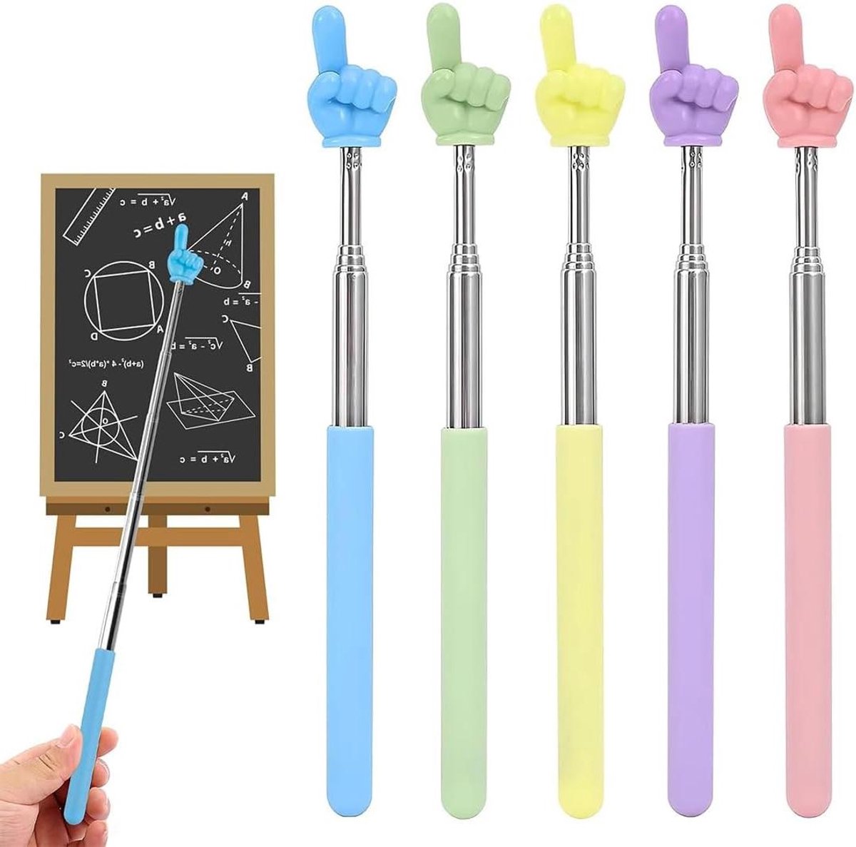 Aanwijsstok Set - Vinger Pointer - Presentaties Geven - Uittrekbaar Ontwerp - 5 Stuks - Zilverkleurig