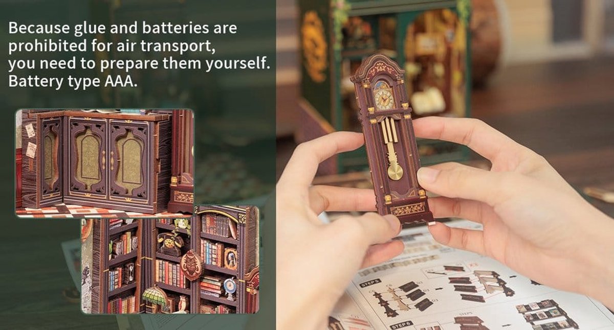 CuteBee Book Nook - Modelbouw - Houten 3D Puzzel - DIY Bouwpakket Volwassenen en Volwassenen - Boekensteun - Boekenhouder - Owl Bookstore — afbeelding 6