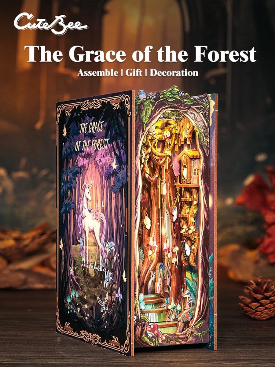 CuteBee Book Nook - Modelbouw - Houten 3D Puzzel - DIY Bouwpakket Volwassenen en Volwassenen - Boekensteun - Boekenhouder - The Grace of Forest — afbeelding 12