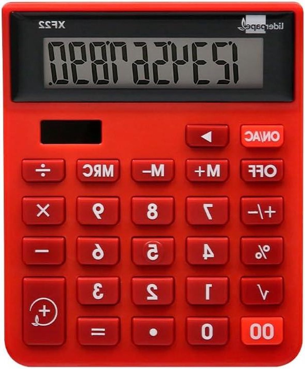 Rekenmachine Tafelmodel - Digitale Calculator - Dagelijkse Berekeningen - Zonne- en Batterijvoeding - 127 x 105 mm - Rood