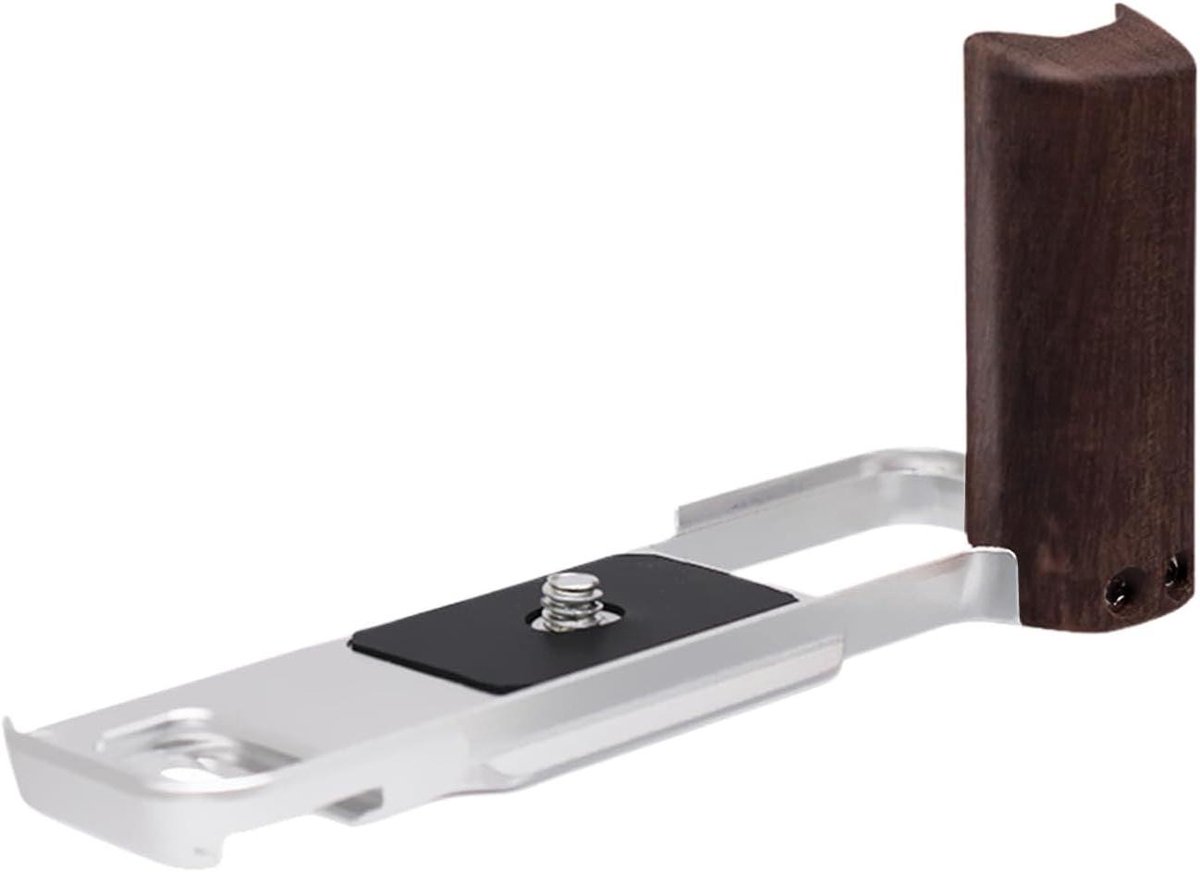 Camera L-Grip - Houten Handvat - Stabiel Fotograferen - Lichtgewicht Metaal - 12.7 cm - Zilver