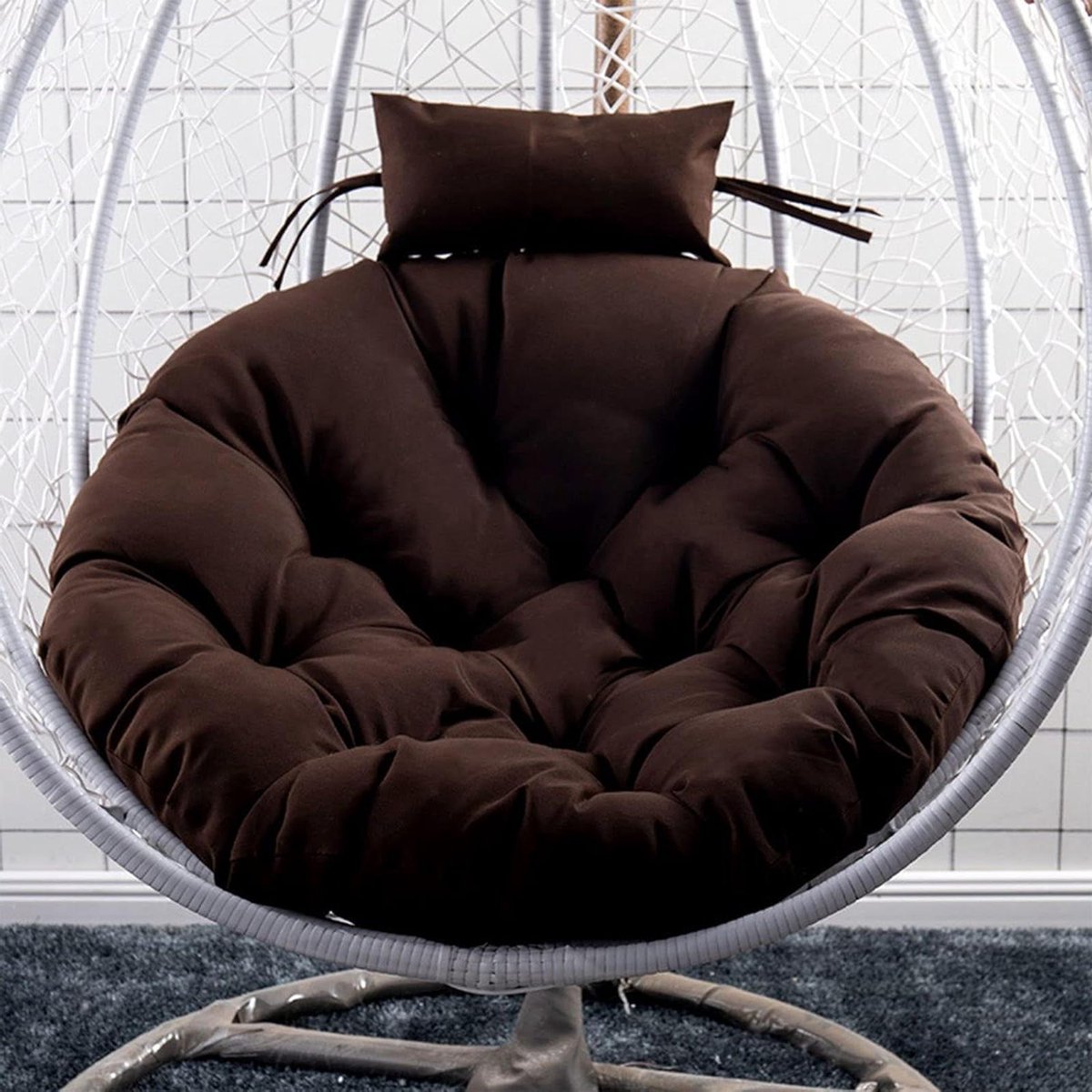 Hangstoel Kussen - Eierstoel Kussen - Ontspannen Buiten - Verstelbare Hoofdsteun - 105cm Diameter - Donkere Koffie