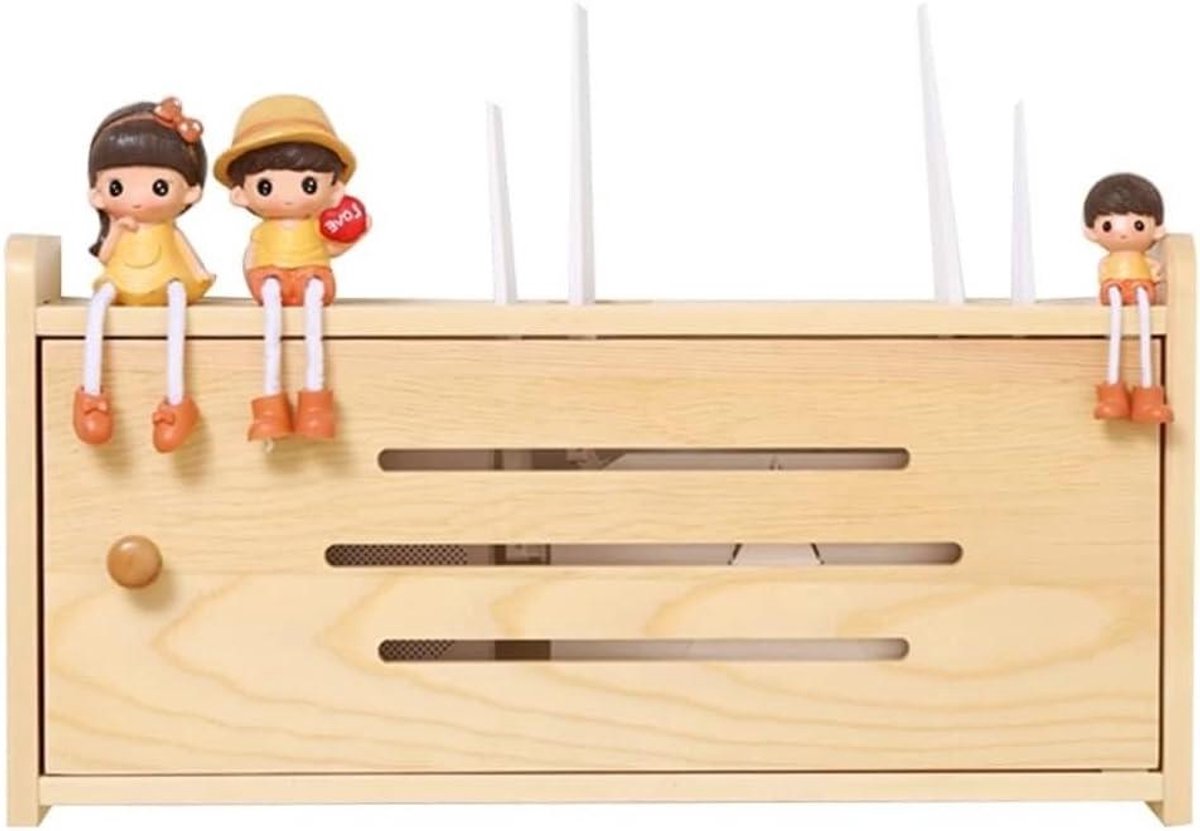 Wandrek Opbergdoos - Router Houder - Kabel Beheer - Koel Ventilatie - 50 x 25 x 10 cm - Houtkleurig