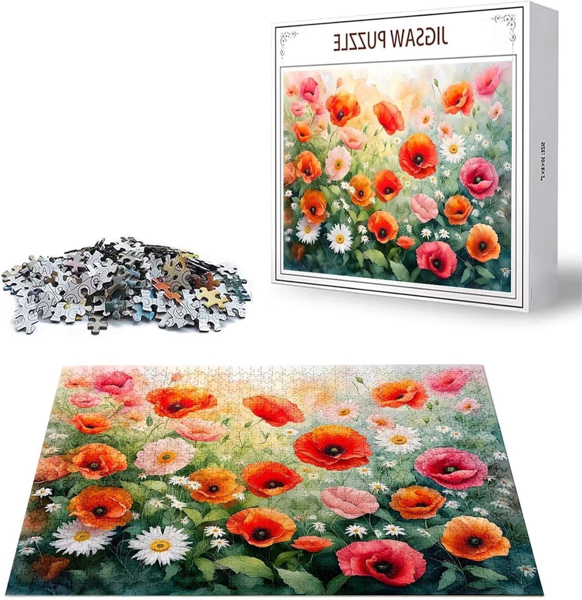 Bloemen Puzzel - Legpuzzel Volwassenen - Ontspannen Tijdverdrijf - 1000 Stukjes - 70x50 cm - Rood