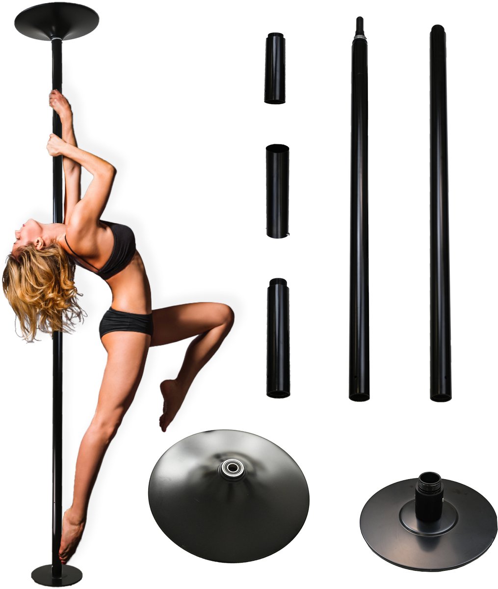 TRUTZHOLM - Pole Dance Danspaal Zwart - Professioneel 231-274 cm - Ø 45mm - Static & Spinning - Tabledance Paal Zonder Boren