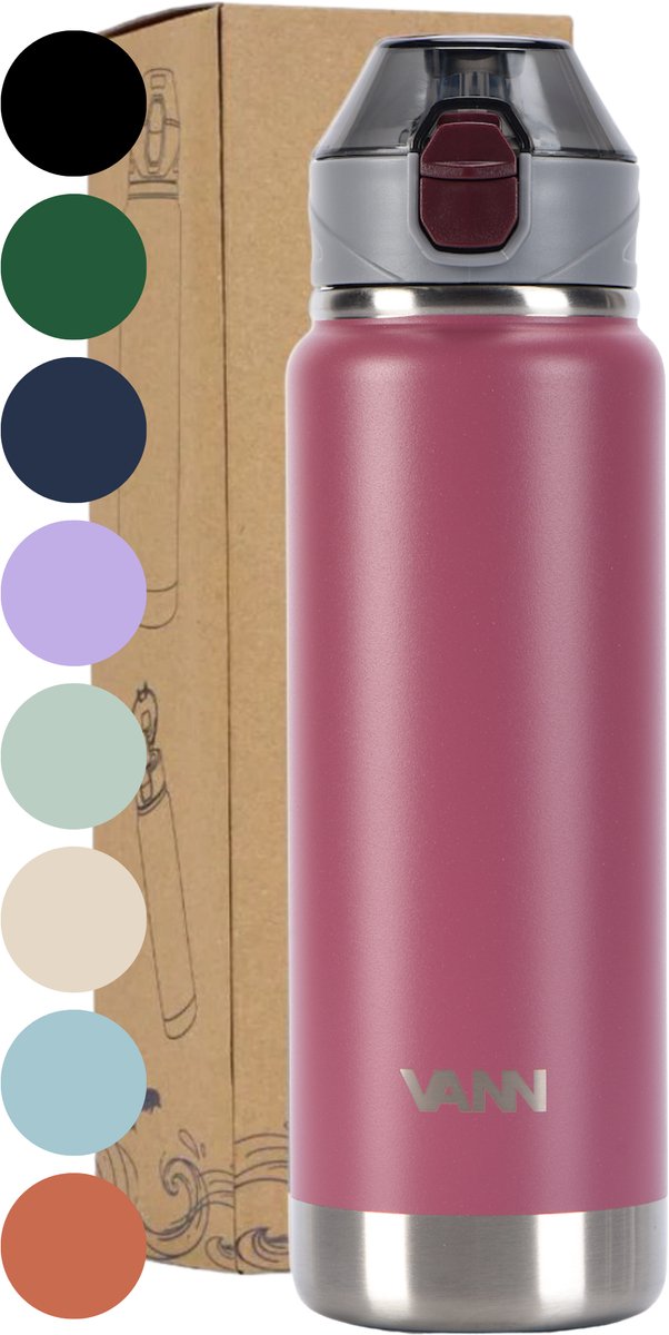 VANN® RVS Drinkfles met rietje 750 ML voor volwassenen - Bidon met rietje - sportfles 24 uur koud/12 uur warm - Wild Orchid - VANN ACTIVATE BOTTLE