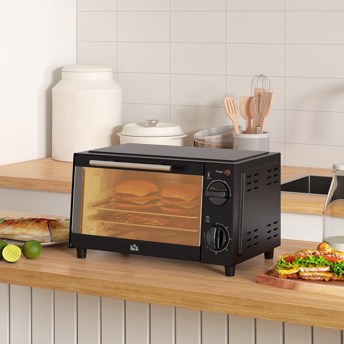 Mini Oven - Kleine Elektrische Bakoven - Instelbare Temperatuur 100-230°C - 60 Minuten Timer - 750W 9 Liter - Voor Camping en Keuken - 35x24,6x20cm - Zwart – foto 5