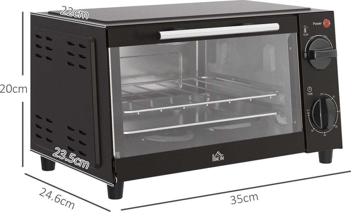 Mini Oven - Kleine Elektrische Bakoven - Instelbare Temperatuur 100-230°C - 60 Minuten Timer - 750W 9 Liter - Voor Camping en Keuken - 35x24,6x20cm - Zwart – foto 7