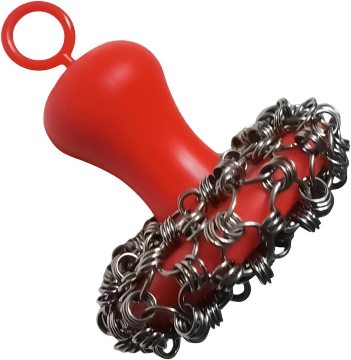 Gietijzeren Schrobber - Pannen Reiniger - Keuken Schoonmaken - Ergonomische Grip - 20 cm - Rood