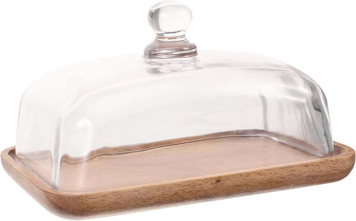 Taartplateau met stolp - Houten schaal - Desserts presenteren - Robuuste constructie - 17 x 10 cm - Houtkleur