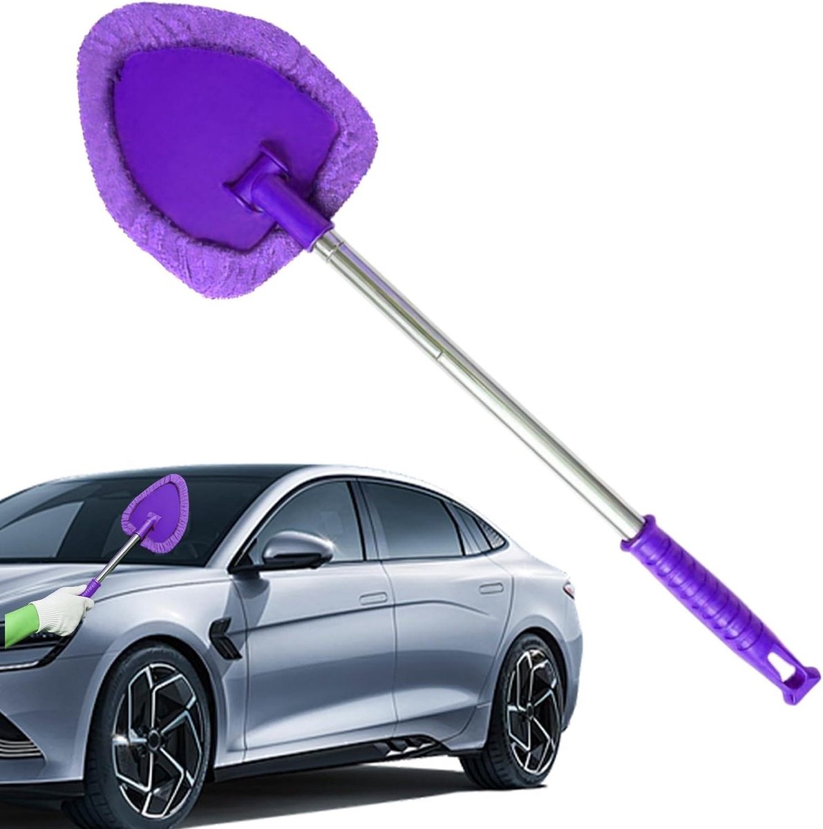 Reinigingsgereedschap Voorruit - Auto Wisser Borstel - Stof Verwijderen - Uittrekbare Telescoopsteel - 47 cm - Meerkleurig