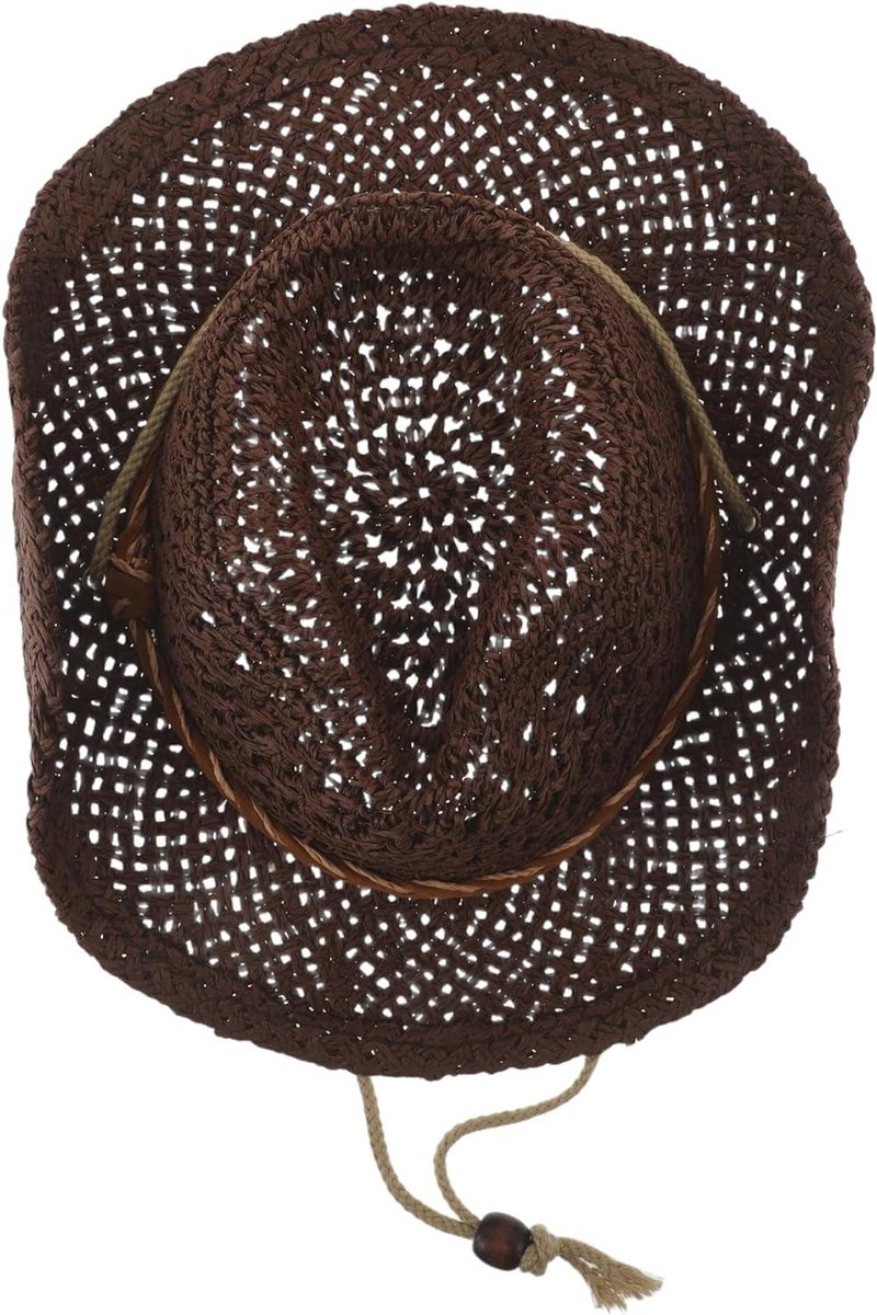 Kinder strohoed - Western pet - Zomerse bescherming - Brede rand - 32 cm - Donkerbruin