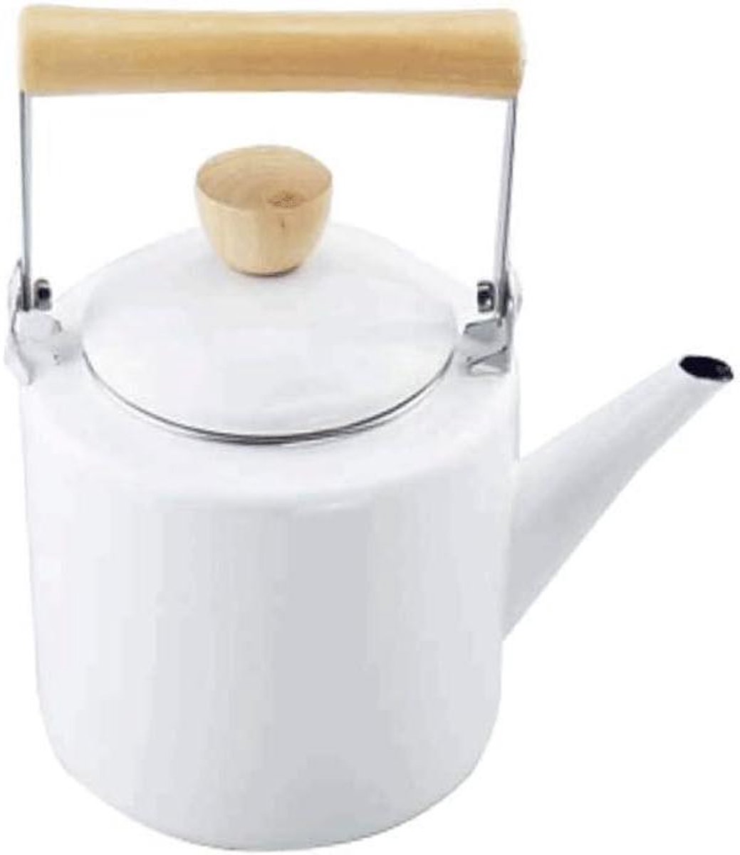 Waterkoker Emaille - Theepot Gasfornuis - Water Koken - Snelle Verwarming - 2.4 Liter - Wit
