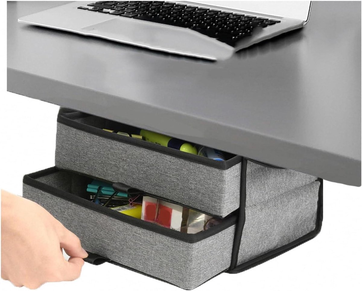 Opbergdoos Lade - Onder Bureau - Bureau Organiseren - Dubbele Laag - 30 x 34.5 cm - Grijs