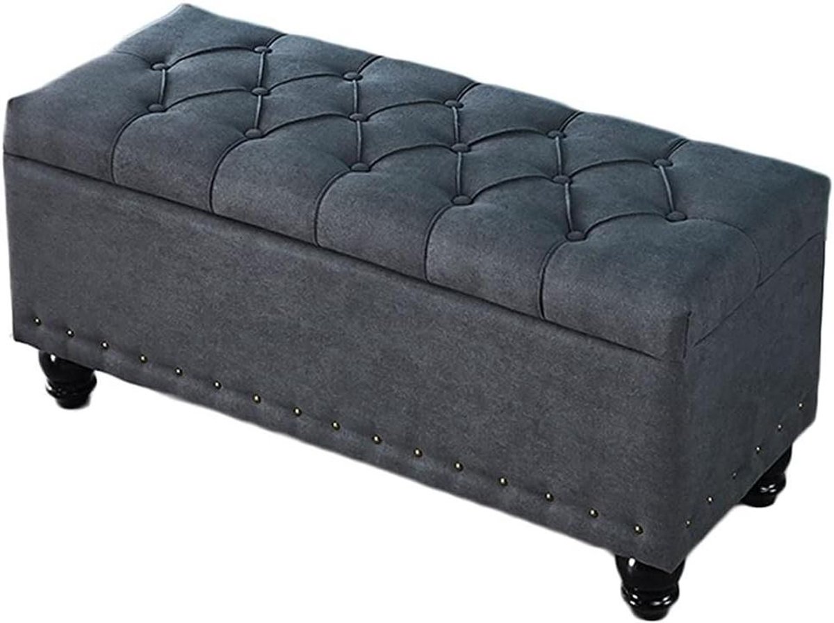 Opbergkruk - Voetenbank poef - Woonkamer Organiseren - Massief Houten Frame - 120x40x45cm - Grijs