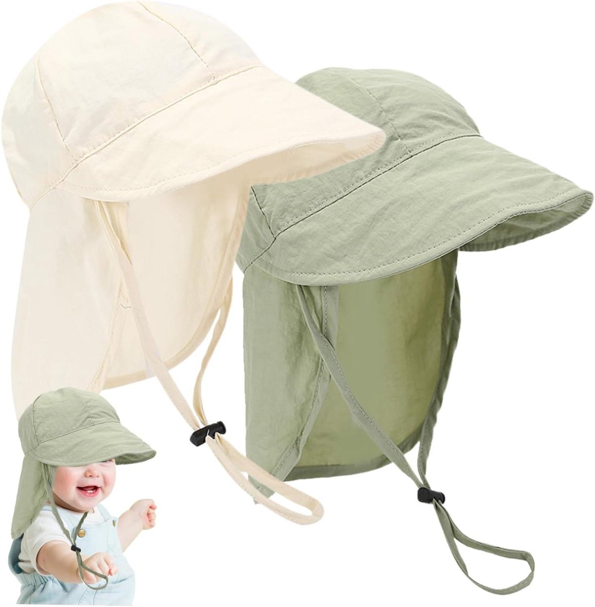 Baby Zonnehoeden - Kinderen Zomerhoed - Strand en Reizen - UPF 50+ Bescherming - 1-3 Jaar - Groen Wit