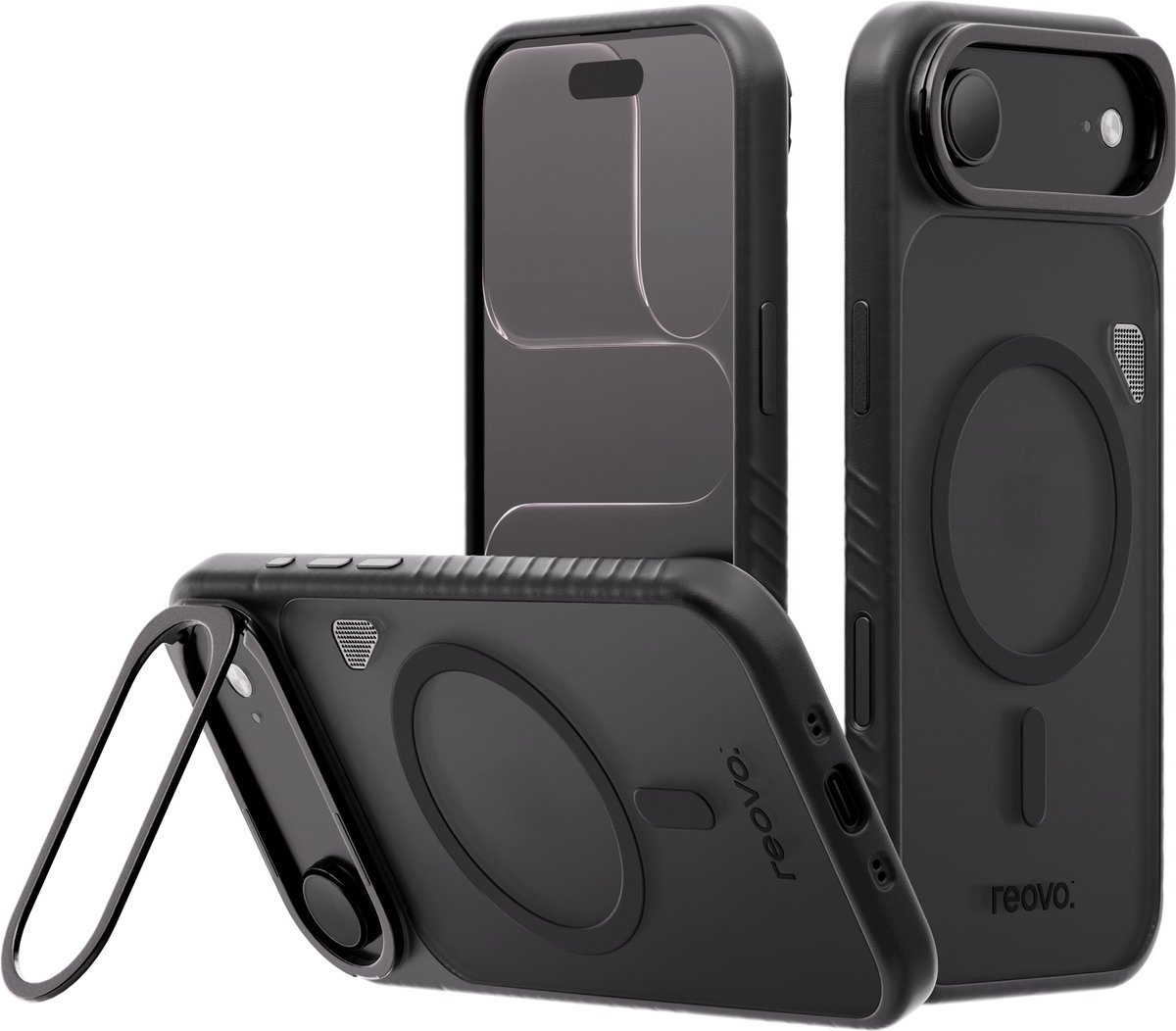 Reovo - Hoesje Geschikt voor iPhone 17 Air - Camera standaard - Geschikt voor MagSafe - Zwart - anti-val technologie
