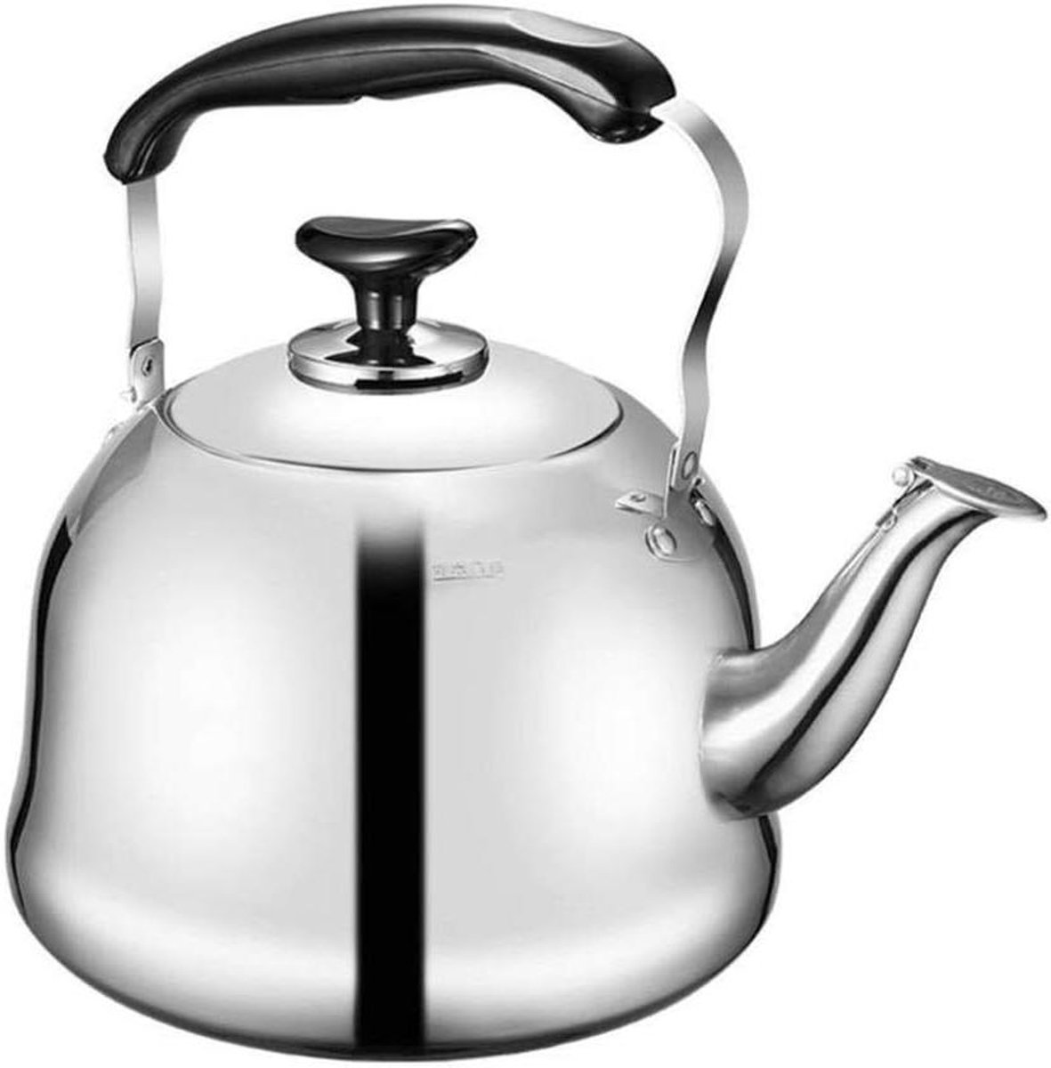 Waterkoker Fluitend - Theepot RVS - Koffie Thee Zetten - Geschikt Voor Alle Vuren - 5 Liter - Zilver Zwart