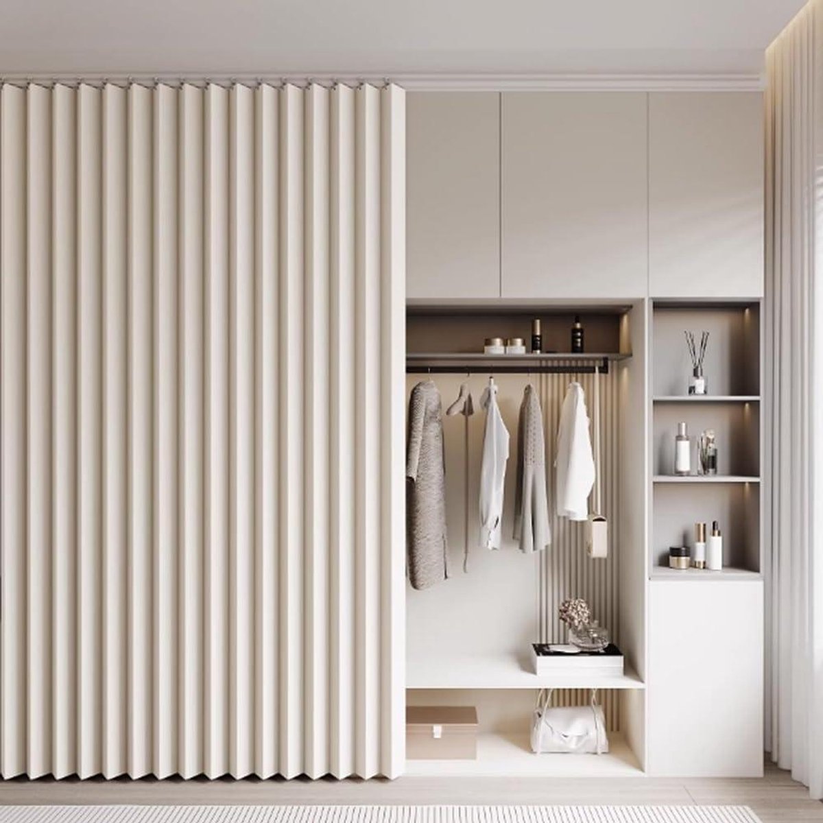 Kast Gordijn - Opvouwbare Plank - Privacy Creëren - Waterdicht Lichtblokkerend - 65 x 140 cm - Beige