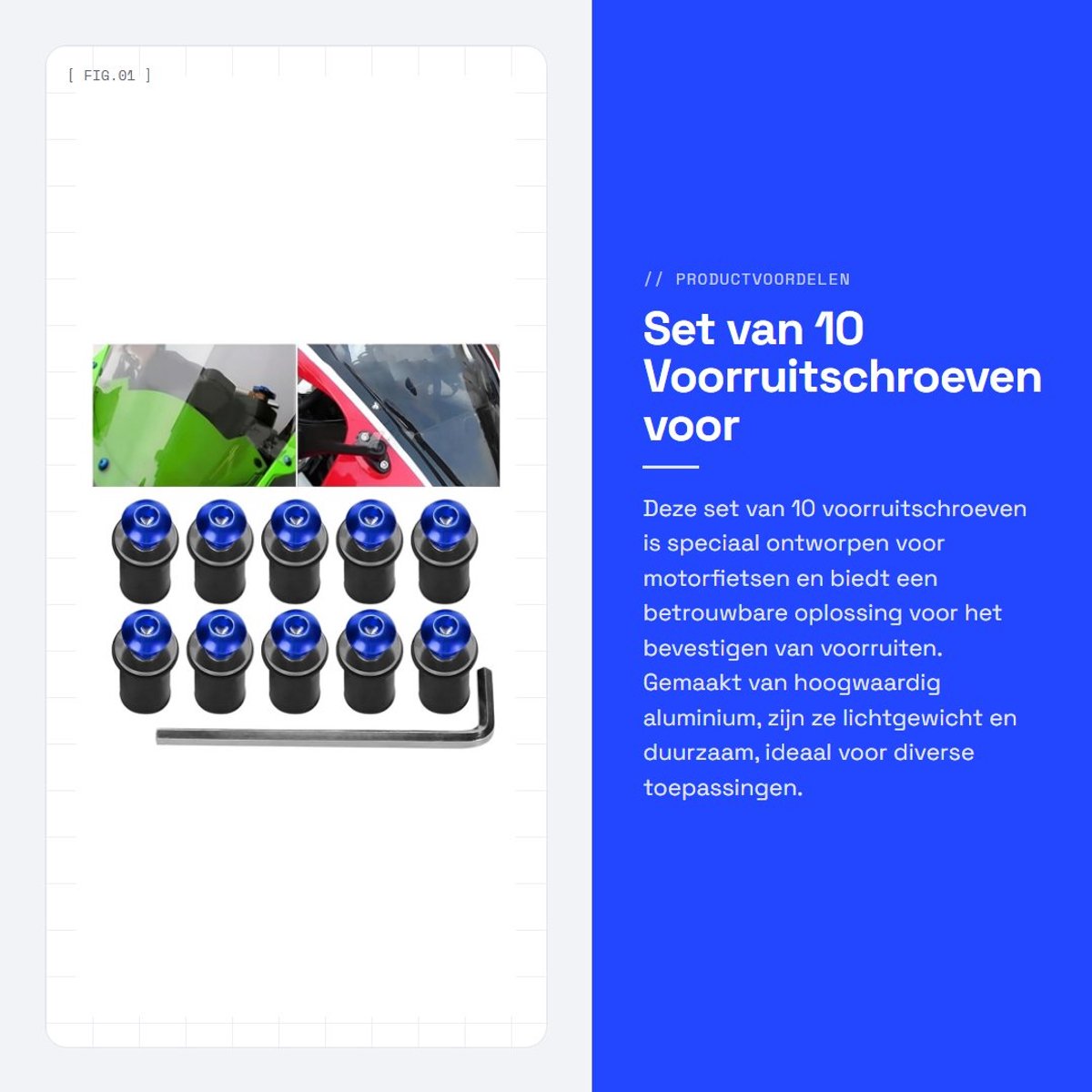 Dailygoods- Voorruitschroeven 10 stuks - Aluminium - Multifunctionele Schroevenset - Motorfiets Accessoires - Kleur: Blauw/Zwart/Rood/Groen/Zilver - Eenvoudige Installatie - Motorfiets Schroeven