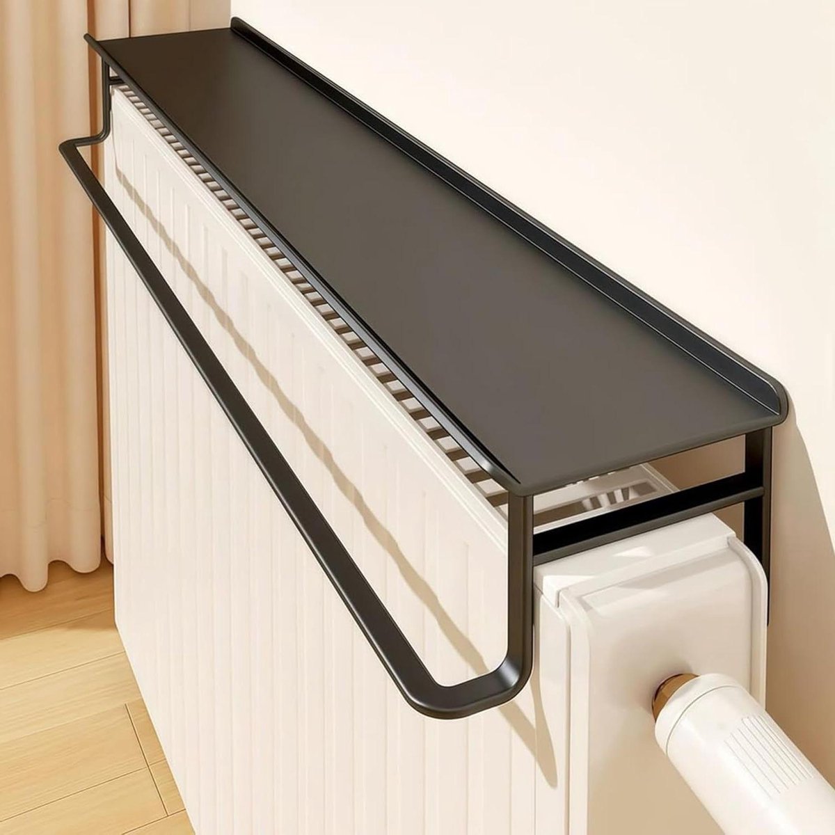 Radiatorbekleding met Plank - Opbergrek Afdekking - Ruimte Besparen - Installatie Zonder Boren - L 58cm - Zwart