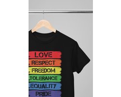 Pride shirt - Love respect freedom - Wurban Wear | Gay pride | Pride kleding | Regenboog kleding | Pride | Pride vlag | Regenboog vlag | Regenboog | LGBTQ | LHBTI | Liefde | Transgender | Crossdress | Amsterdam | Rainbow | lgbt shirt | Zwart