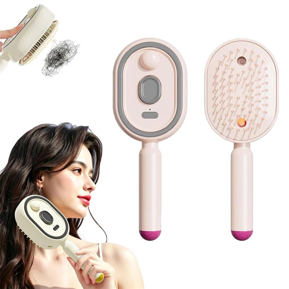 Multifunctionele Stoom Haarborstel - Elektrische Stoomborstel Met Waternevel Spray & Antistatische Trilfunctie - Massageborstel tegen Pluizig Haar - Oplaadbare stoomstijltang - Voor krullend, nat en droog haar - USB-C Oplaadbaar Draadloos - Roze