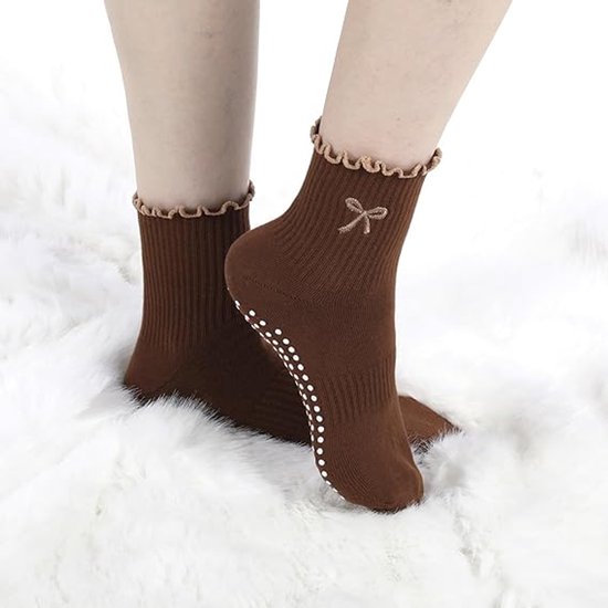 4 Paar yogasokken - Met strik & ruche - Anti-slip - Voor sport en ballet — afbeelding 5