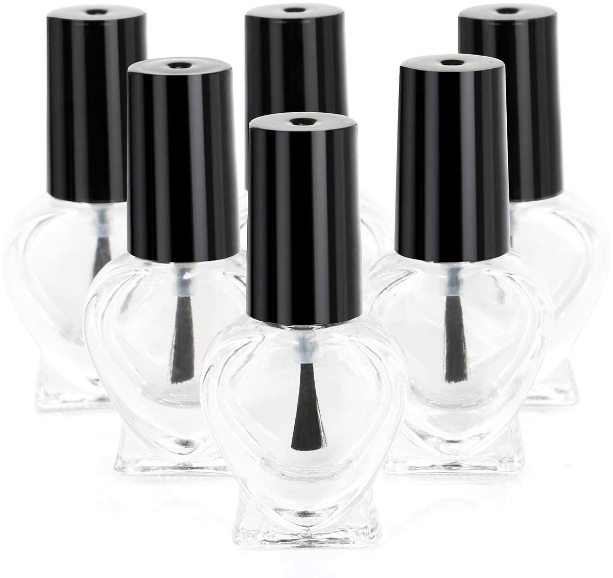 SOUQONE- Flesjes 6 x Hartvorm - Glazen Flesjes - Flesjes voor Nagellak - Flesjes met Pipet - Flesjes 6 ml - Geschikt voor Reisgebruik - Nagellakfles