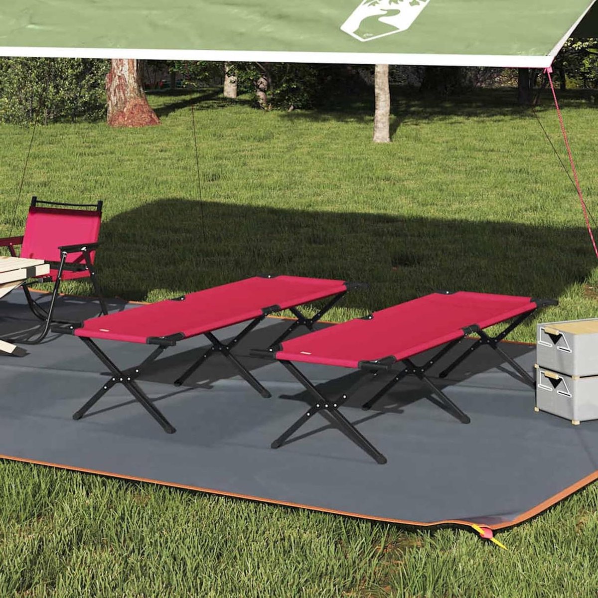 Opklapbaar slaapbed - Logeerbed campingbed - Buiten ontspannen - Snel op te zetten - 193 x 69 cm - Rood