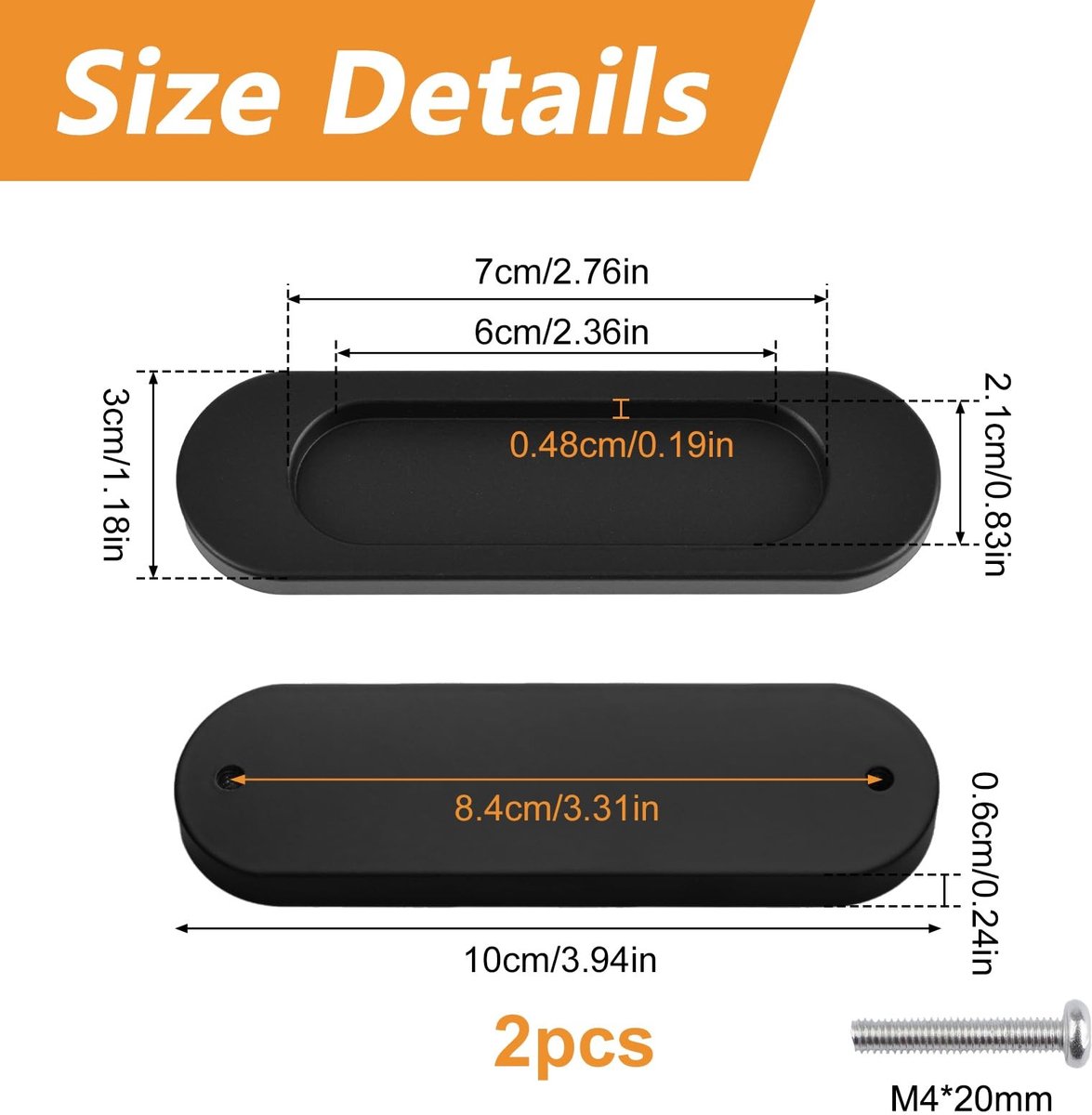 SOUQONE- Schuifdeurhandvat 100 mm - Zelfklevend - Aluminium Legering - Ovaal - Mat Zwart - Sierlijk Design - Deurgreep