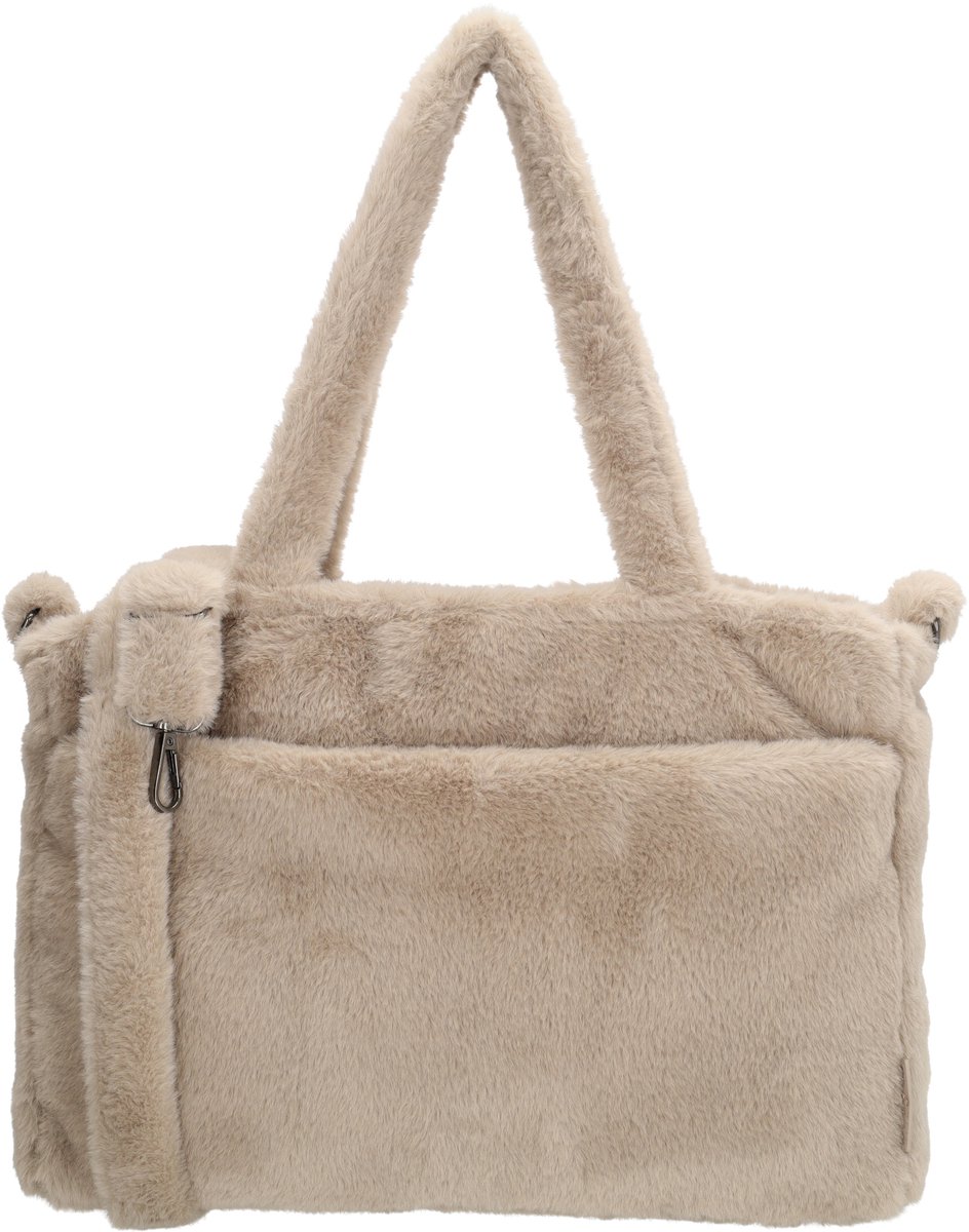 Beagles Barakaldo Schoudertas - Faux Fur - Schoudertas Dames - Verstelbare Schouderband - Ritsvakken - Shopper - Trendy Tas - Lichttaupe