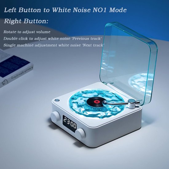 Platenspeler, Waves Bluetooth-speaker, draagbare vintage vinyl-speaker met instelbaar licht en tijdweergave voor slaapkamer en feestjes, wit — afbeelding 2
