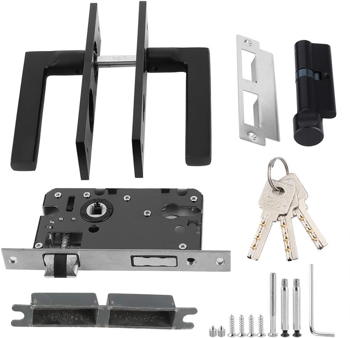 Dailygoods- Deurklink Set - Aluminium Deurklink - Deurslot Slaapkamer - Handvatvergrendeling - Zwart - Hoogwaardige Kwaliteit