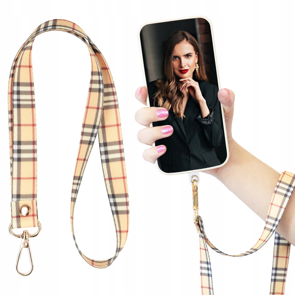 Telefoon Lanyard Bruin Geruit - Stijlvol & Praktisch