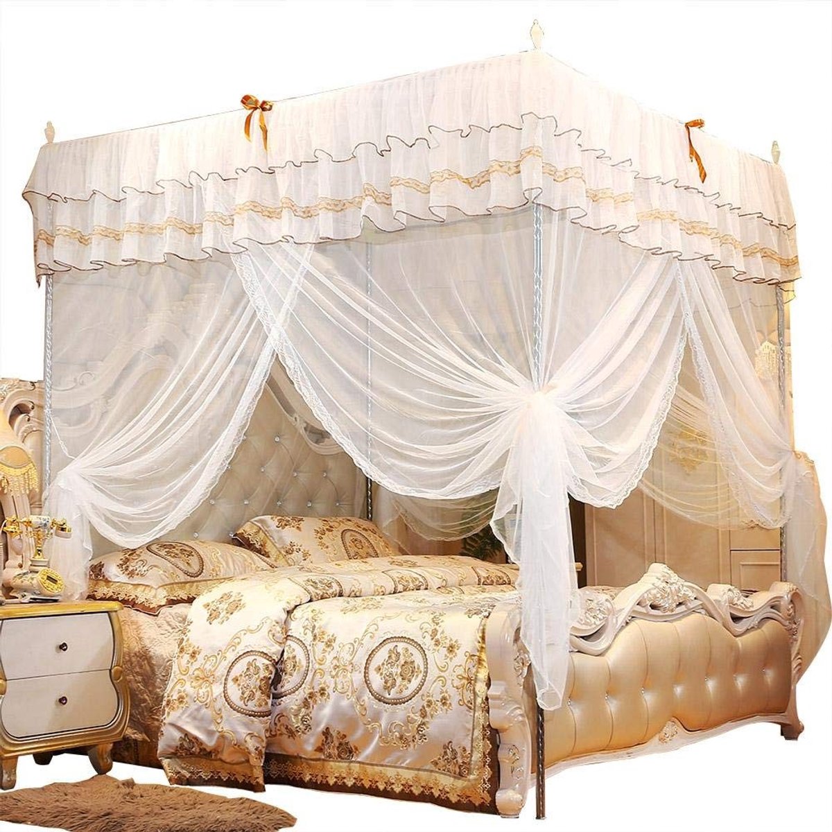 Dailygoods- Bedgordijn Luxe - Muggennet - Ademend Mesh - Polyester - Drie Openingen - Prinsessendesign - Eenvoudig te Reinigen