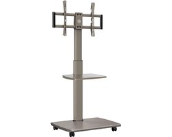 FITUEYES TV-standaard op wieltjes, TV-voet met 2 legplanken voor tv's van 32-70 inch tot 40 kg, in hoogte verstelbaar en draaibaar, max. VESA 600 × 400 mm, geschikt voor huurwoningen en kantoren, Morandi-grijs