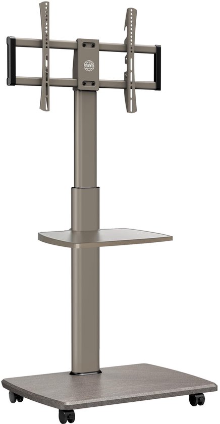 FITUEYES TV-standaard op wieltjes, TV-voet met 2 legplanken voor tv's van 32-70 inch tot 40 kg, in hoogte verstelbaar en draaibaar, max. VESA 600 × 400 mm, geschikt voor huurwoningen en kantoren, Morandi-grijs