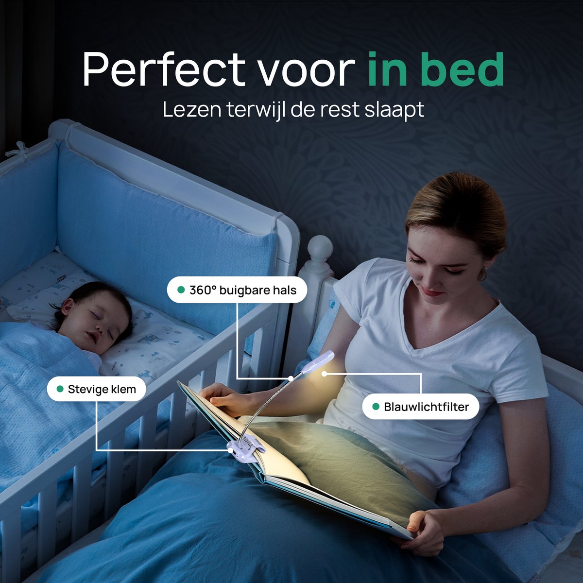 JUALL LED Leeslampje voor Boek - 9 Lichtstanden - Oplaadbaar Leeslampje voor in Bed - Boeklampje - Leeslampje met Klem - Bedlampje - Paars — cadeau in Gadgets - foto 5