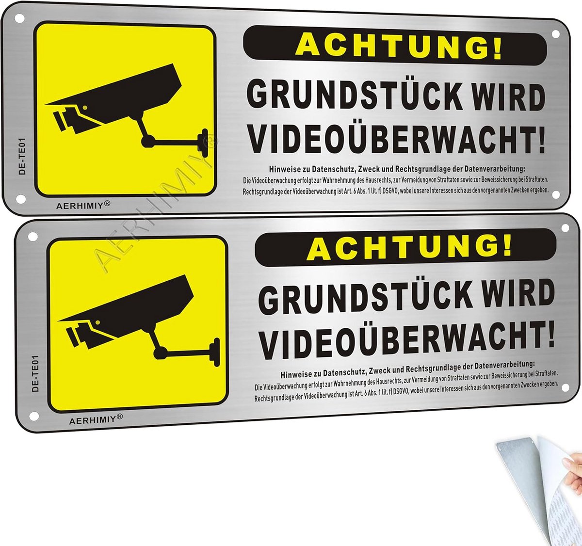 Bewaking Bord - Waarschuwingsbord - Toezicht Houden - Geborsteld Aluminium - 25 x 9 cm - Aluminium
