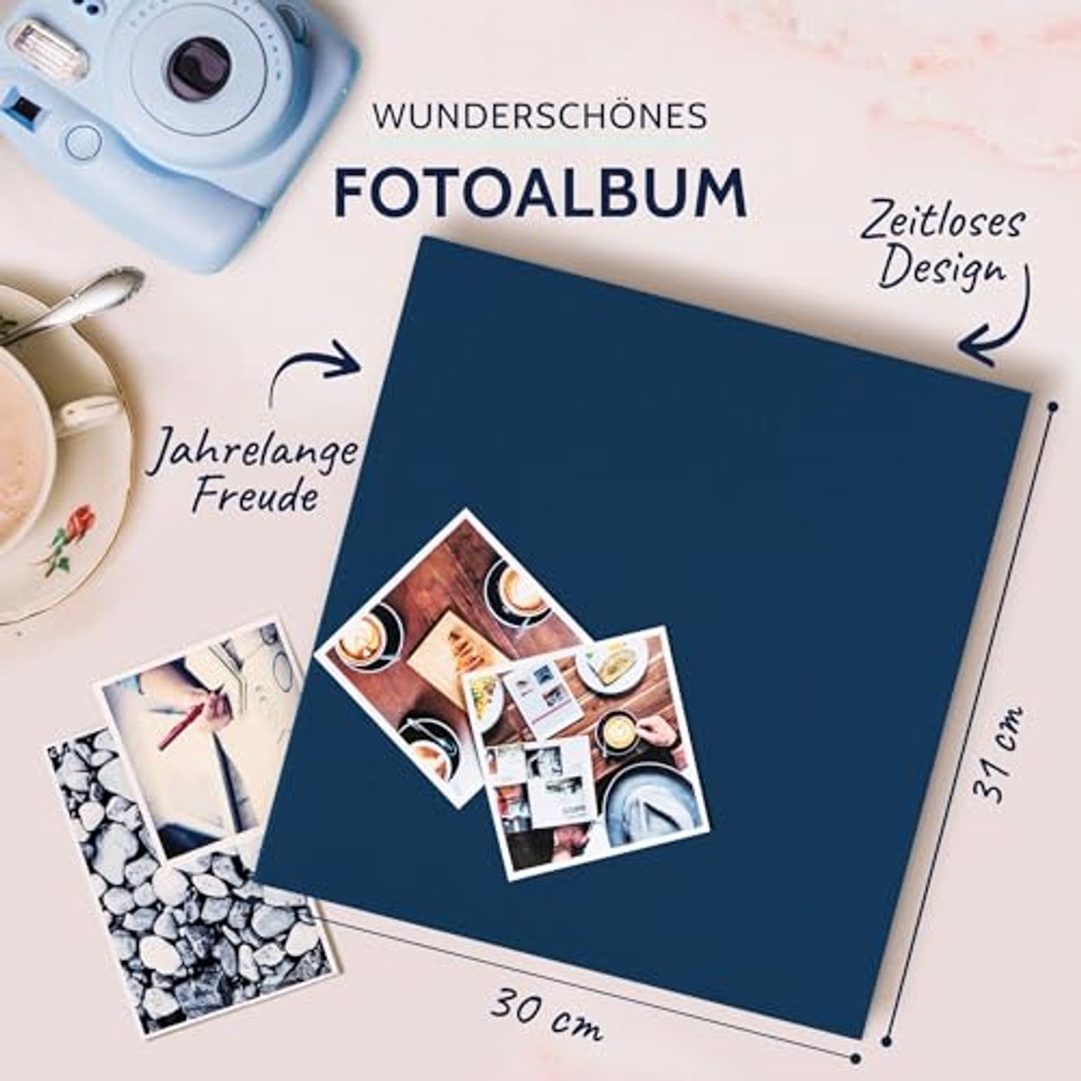 Fotoalbum Linnen - Album met Pergamijn - Herinneringen Vormgeven - 100 Witte Pagina's - 30 x 31 cm - Lichtblauw