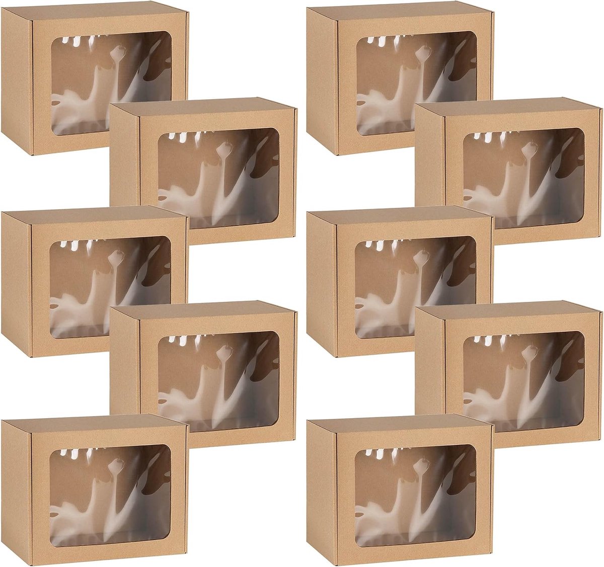 Rechthoekige stijldoos - Geschenkverpakking met raam - Cadeaus presenteren - Robuust karton - 25x20x10 cm - Bruin