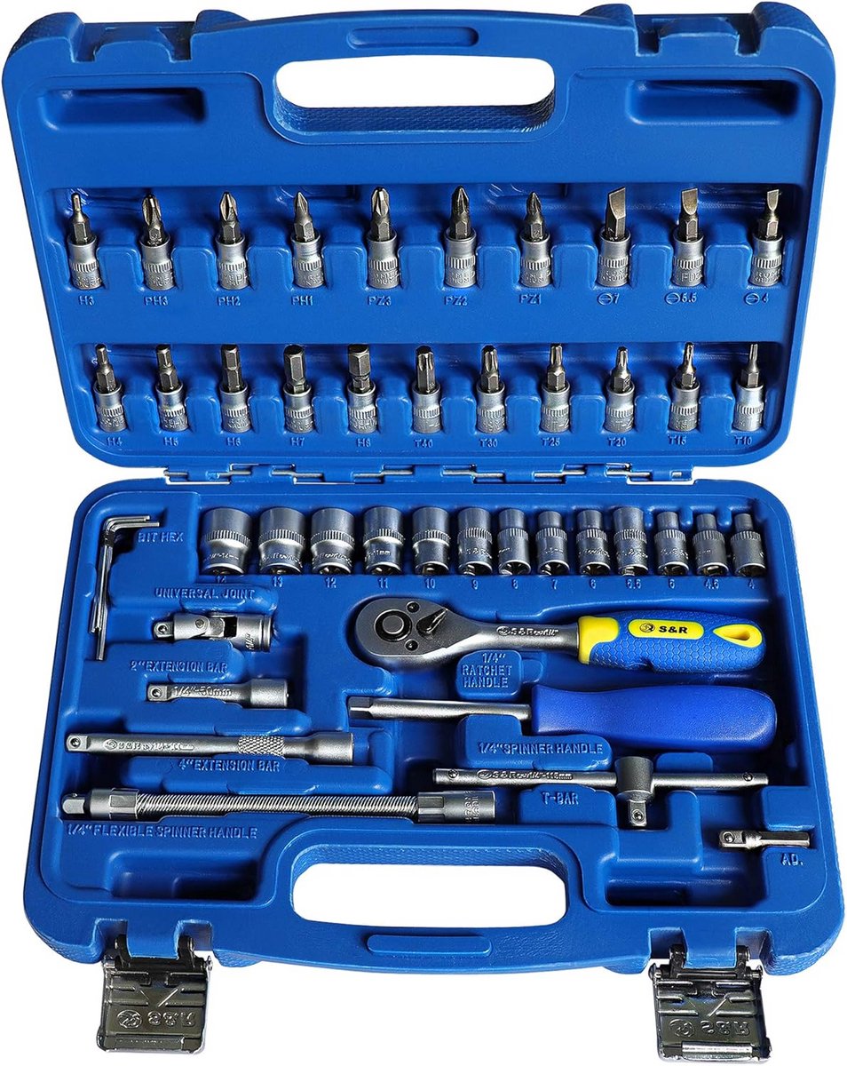 Steeksleutel set - Dopsleutelset Bits - Reparatie Werkzaamheden - LOCK-DRIVE profiel - 46 Delen - Blauw